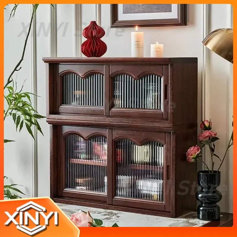French Retro All Solid Wood Desktop Rack Dust Storage Cabinet for Home Office Organization Storage Solution
