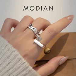 MODIAN 925 Sterling Silver Wave Geometric Adjustable 5-8 Fashion Finger Ring Smooth Stackable Jewelry For Women Birthday Gifts
