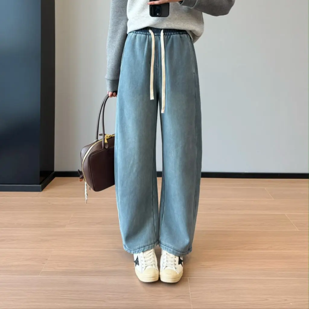 

Super Stylish Thick Warm Elastic High-Waisted Sickle Casual Knit Jeans for Women Winter Very Comfortable to Wear