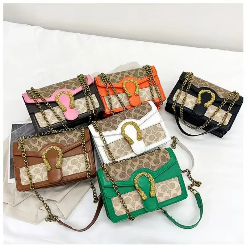 New European style fashionable vintage chain splicing single shoulder crossbody small square bag white ditch women's bag