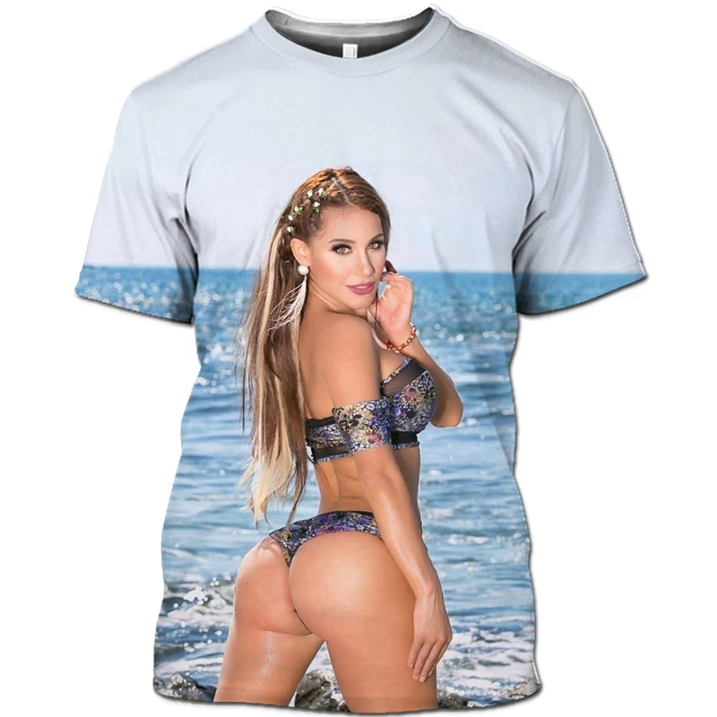 Top 3D Print Sexy Model Beach Bikini Men T-shirts Swimsuit Beauty Girl T Shirt Women Tees Summer Seaside Goddess Big Plus Size