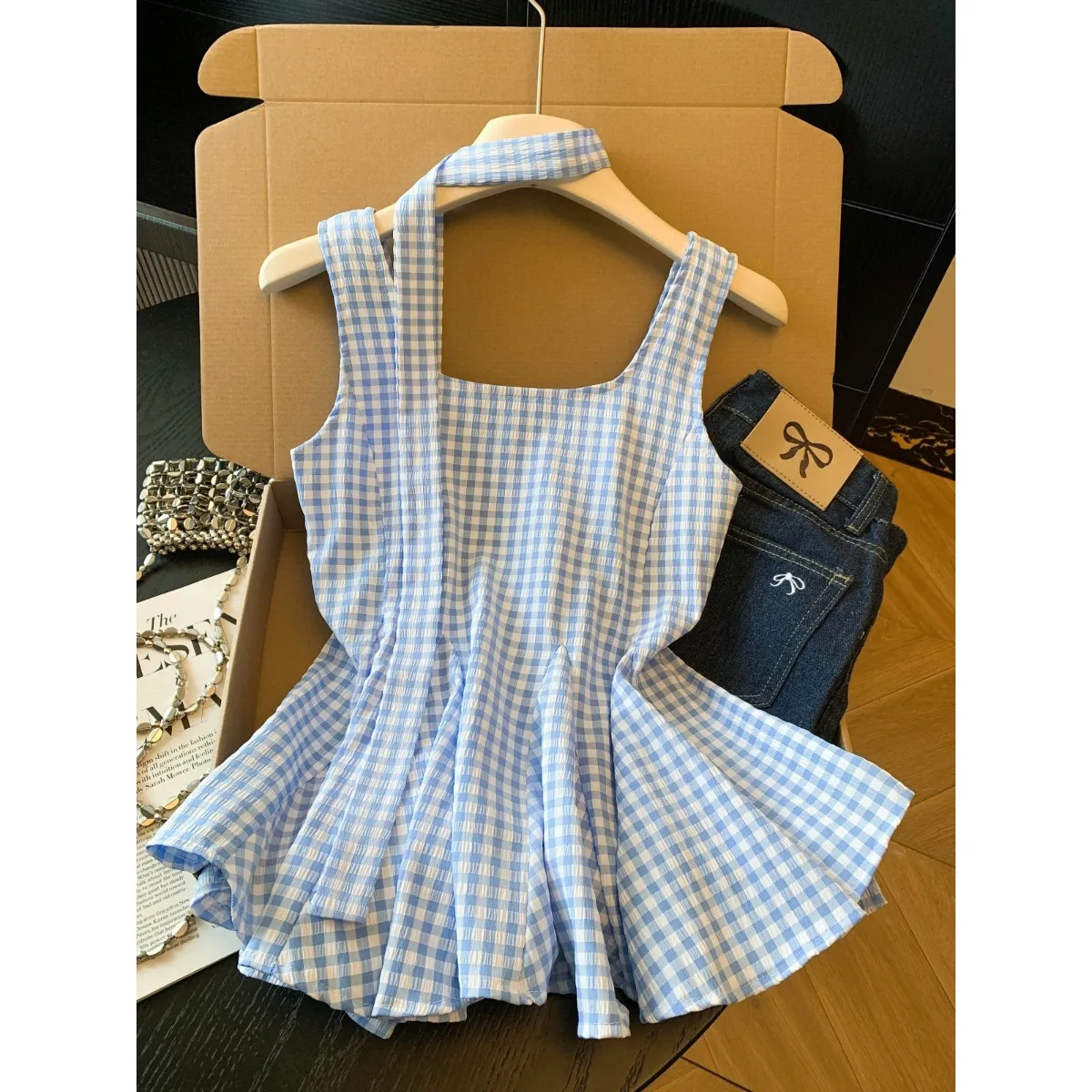 

Элегантный легкий роскошный топ без рукавов с эффектом стройности и струящимся дизайном для женщин, весна-лето