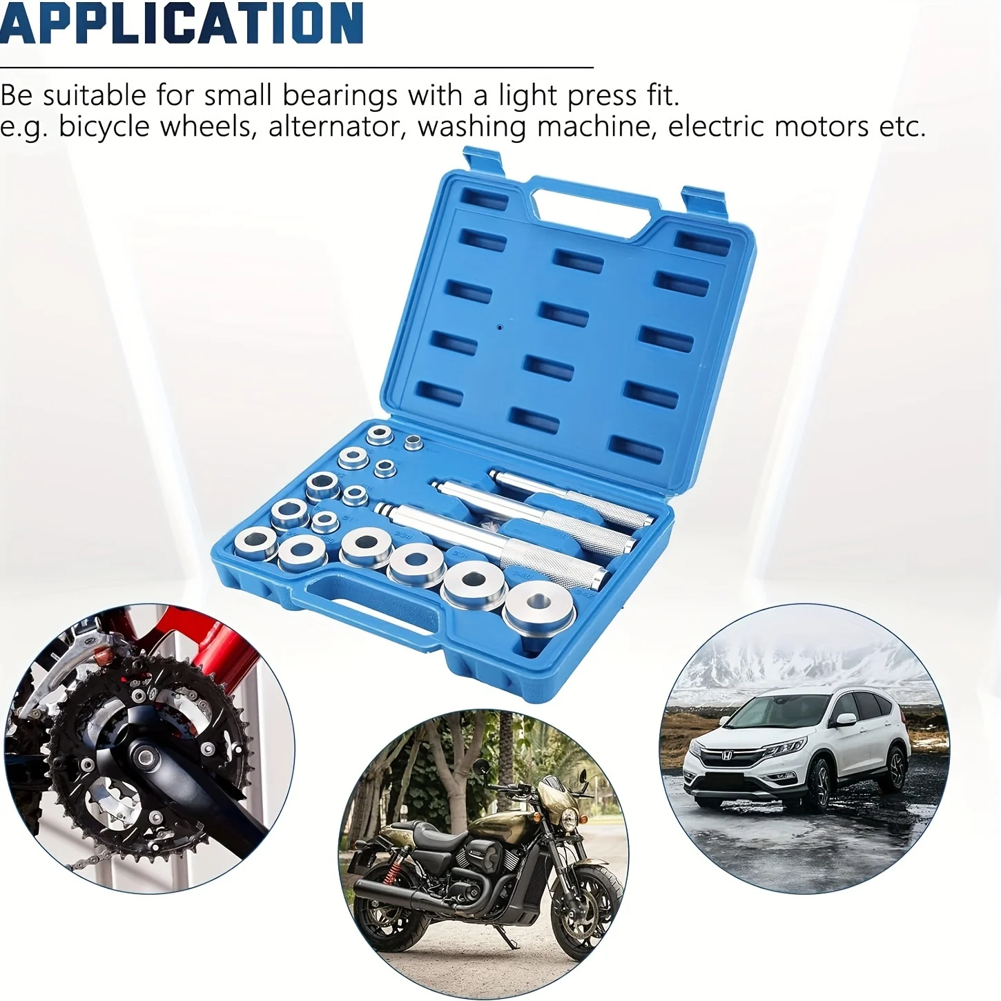 

17-piece set of motorcycle hub bearing and gasket driving tools, specially designed for motorcycle hub bearings and gaskets