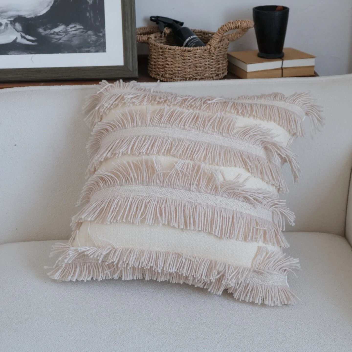 Beige Apricot / Brown Wool Tassel Pillow Case Wabi-sabi Style Homestay Cushion Cover For Throw Pillow