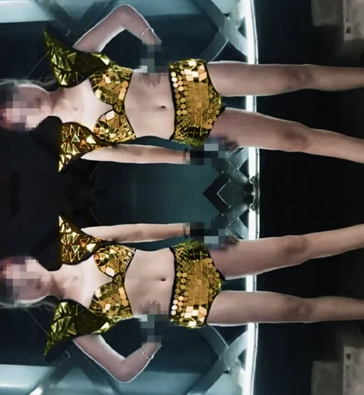 

Sparkly Bikini sets Sexy Stage Outfit Silve Bra Gold mirror Shorts Auto Show Costume Women DJ DS Clothes Armor+Bra+Shorts