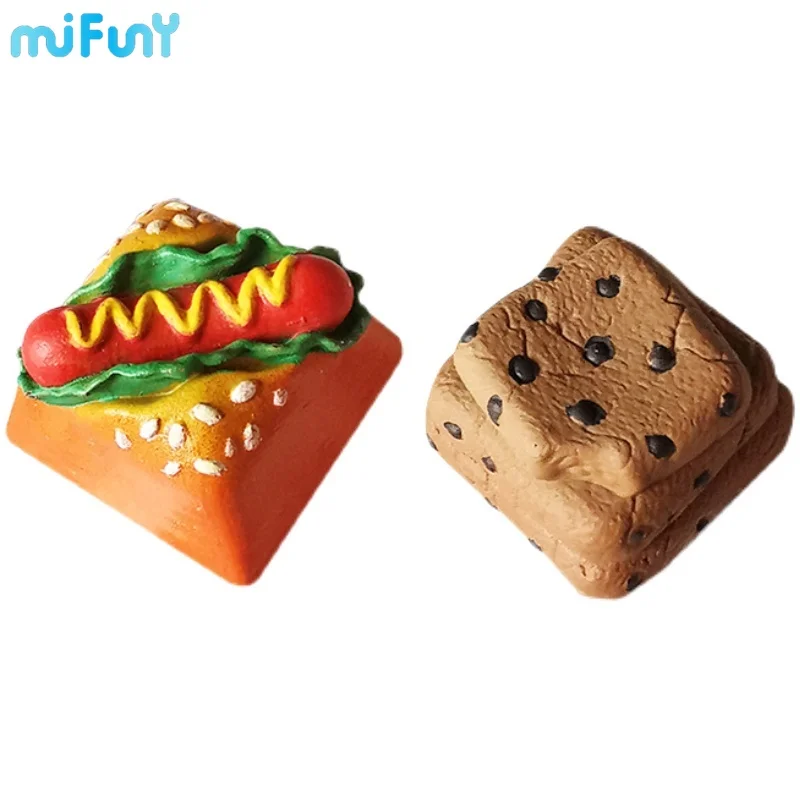 Imagem -06 - Keycaps Personalizados para Teclado Mecânico Keycaps Artesanais Mifuny Food Artisan 3d Resina Cachorro-quente Chocolate Bolo Queijo 3d