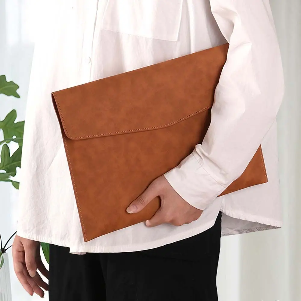 High-Grade Filing Products Large Capacity Button Design Laptop Bag Document Organizer Bag Business Handbag PU Leather Folder