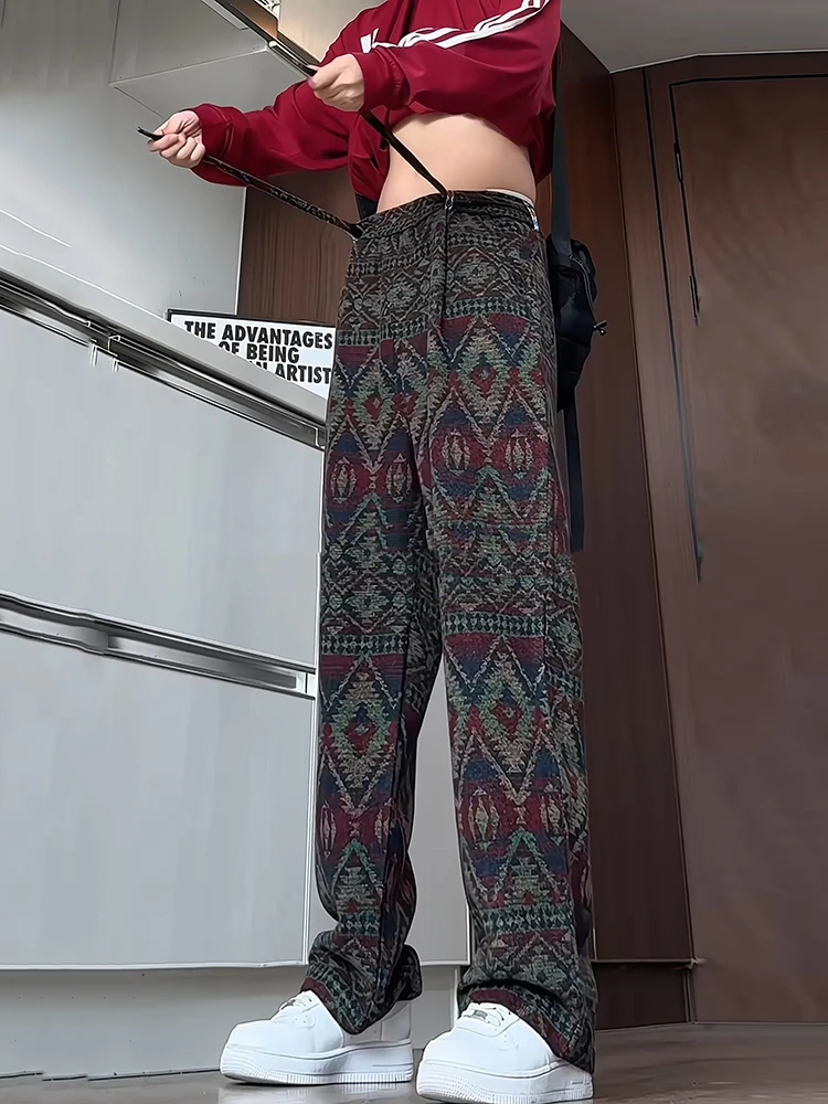 

Тибетские этнические вязаные брюки Thiened, повседневные брюки, мужские осенне-зимние широкие длинные брюки, модные джинсы прямого кроя