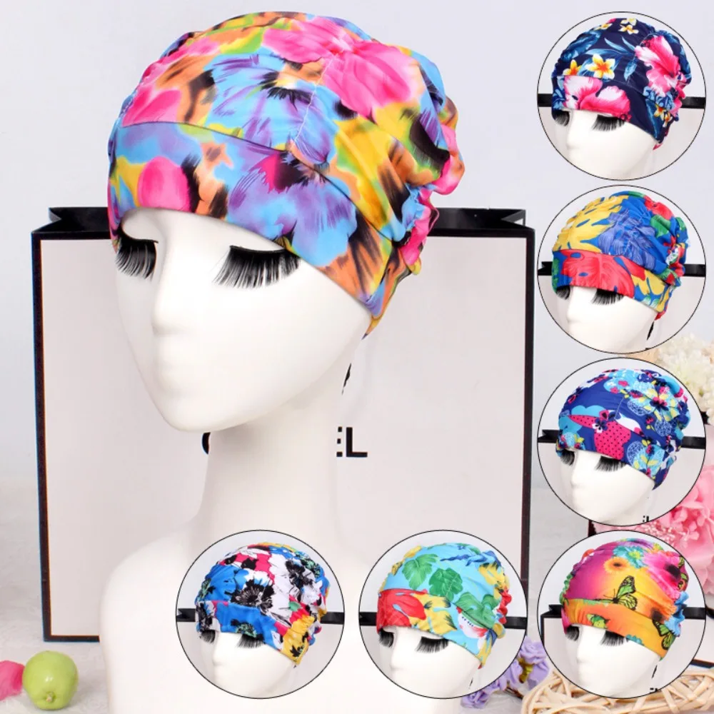 Quick Drying Oversized Swimming Cap Breathable Long Hair Bathing Cap Free Size Printed Fabric Hot Spring Swimming Cap Bathe