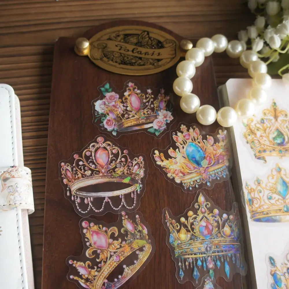 10pcs Laser Diamond Pattern Fairy Tale Princess Crown Cloth Shoes Treasure Sticker Scrapbooking DIY Gift Packing Label Decorat