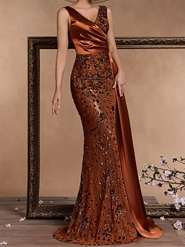 

Classic V-Neck Pleat Appliquins Mermaid Formal Evening Dresses Birthday Party Prom Gowns Customized