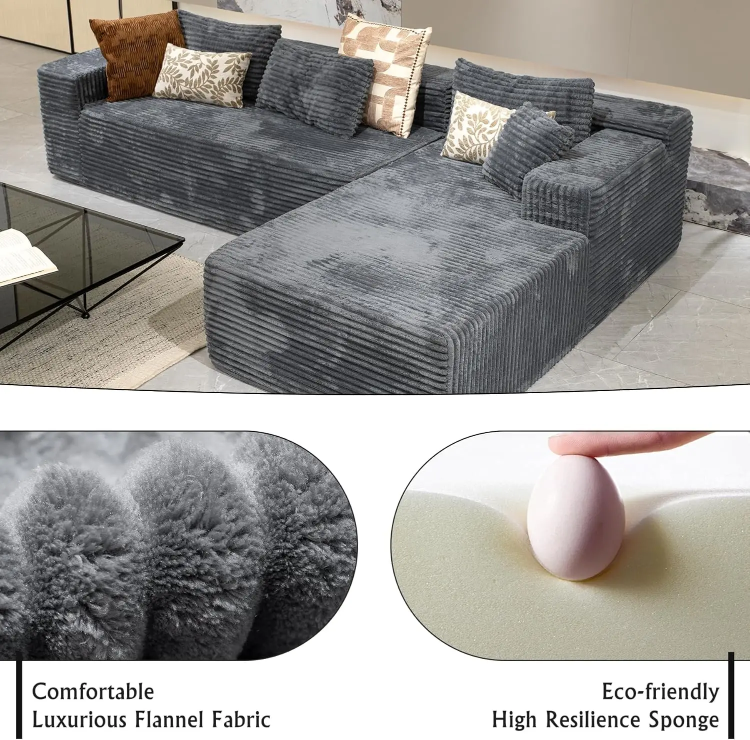 104-Inch modern modular L-recliner combination sofa black