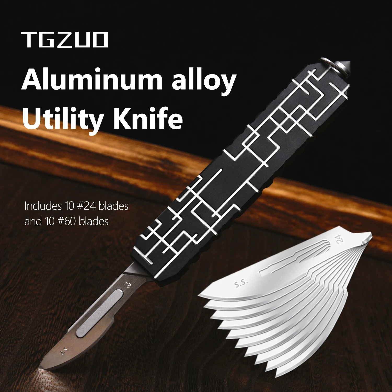 

Aluminum alloy Utility knife, tool knife, outdoor knife, multifunctional tool, black, with pen clip and stainless steel blade