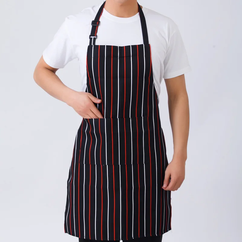 Adjustable Half-length Kitchen Apron Adult Striped Restaurant Hotel Chef Waiter Apron Picnic Cook Apron With 2 Pockets