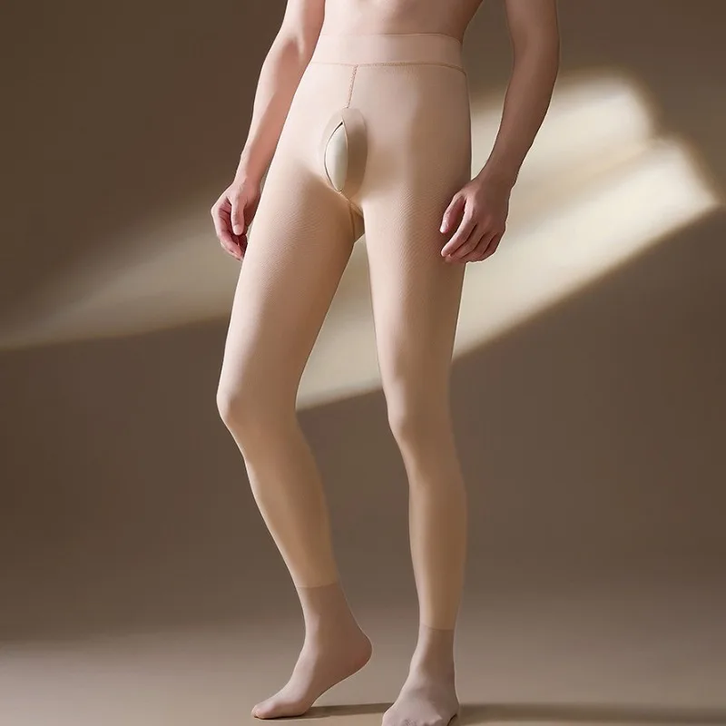 

Thermal Underwear Bottoms Autumn Winter Men's Thin-Velvet Open Pouch Tights Leggings Panties Plush Warm Pantyhose Man Underwear