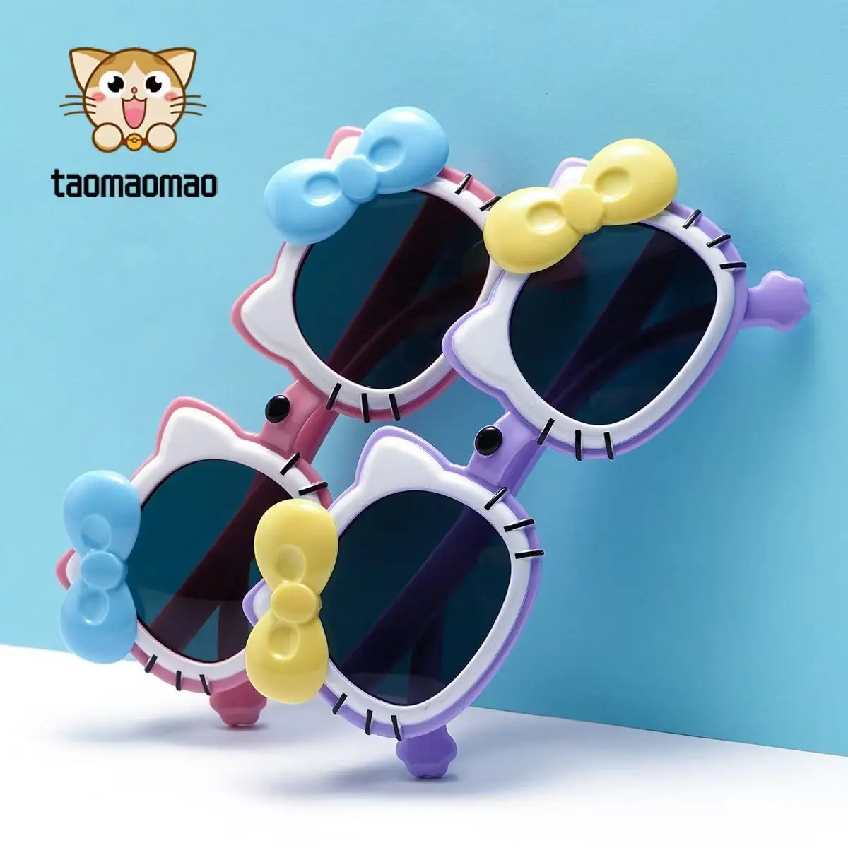 New Sanrio Cartoon Cat Shades, Cute Baby Girls Kids Sunglasses; Soft Safe Frame Silicone Eyewear; Party Stylish Birthday Glasses