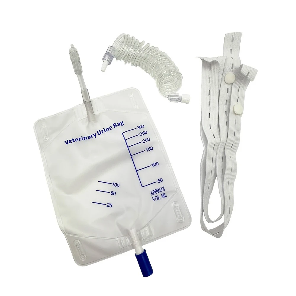 Pet Dog Cat Urine Drainage Collection Bag Luer Lock With Extension Tube Hanging Strap Anti Reflux Drain 300ml