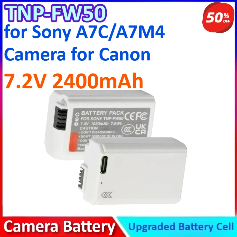 

TNP-FW50 TNP-FZ100 TLP-E6 TNP-W235 7.2V 2400mAh Camera Battery for Sony A7C/A7M4 Camera for Canon for Fujifilm Camera Type-C