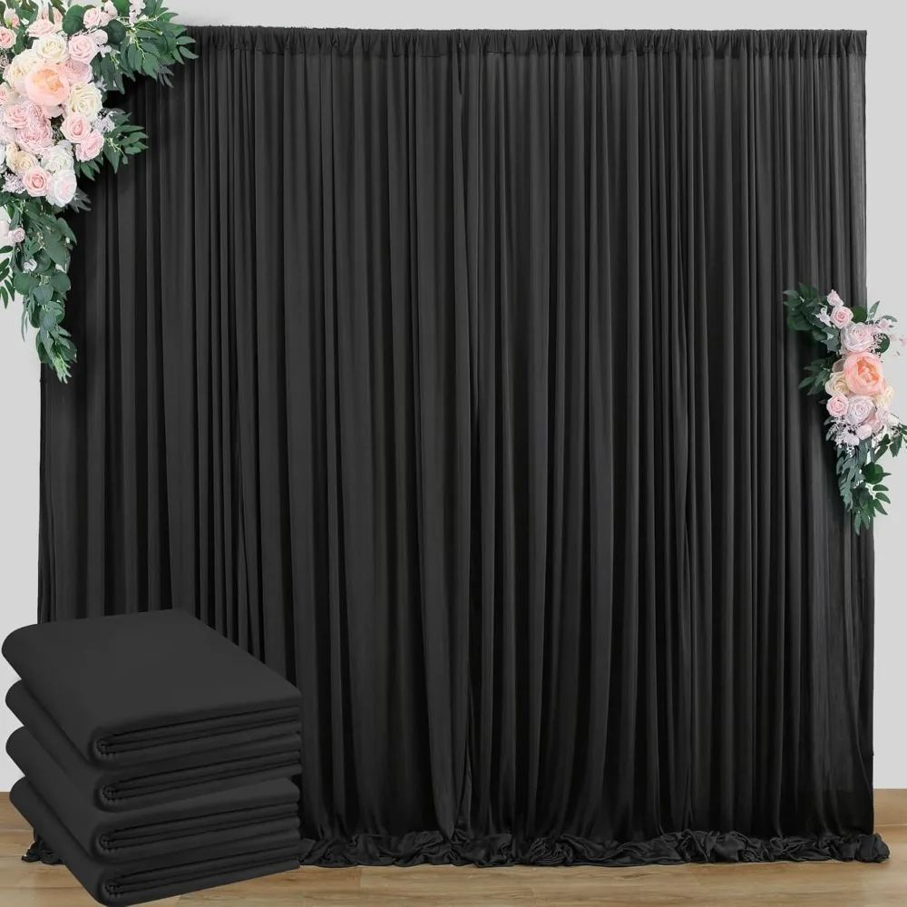

20 ft x 10 ft Wrinkle Free Black Backdrop Curtain for Parties, 4 Panels 10ft Polyester Black Photo Backdrop Drapes