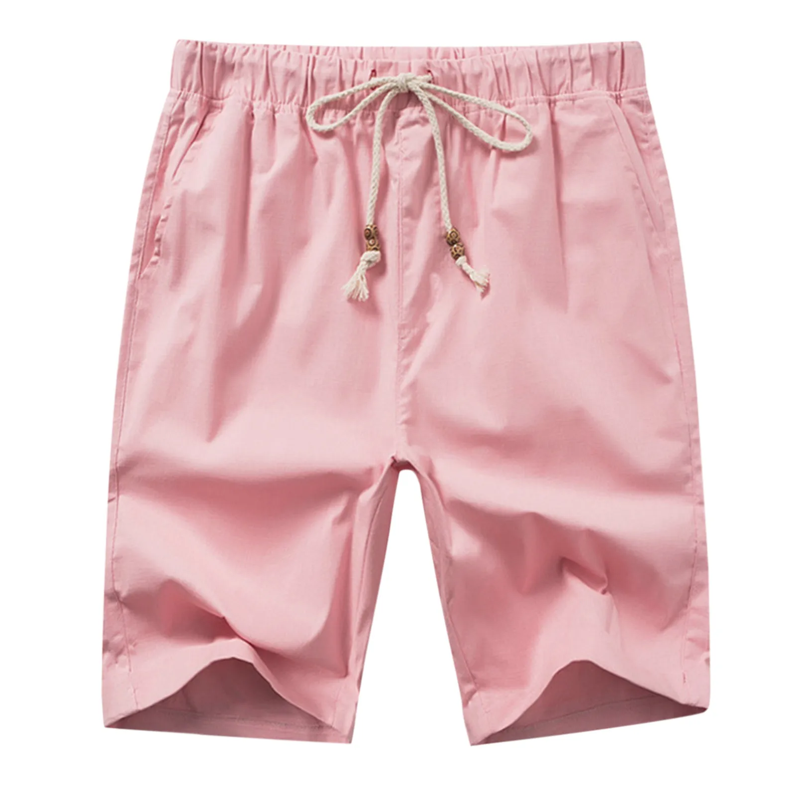 

Male Summer Casual Solid Short Pant Bead Drawstring Short Trouser Pant Pocket Short