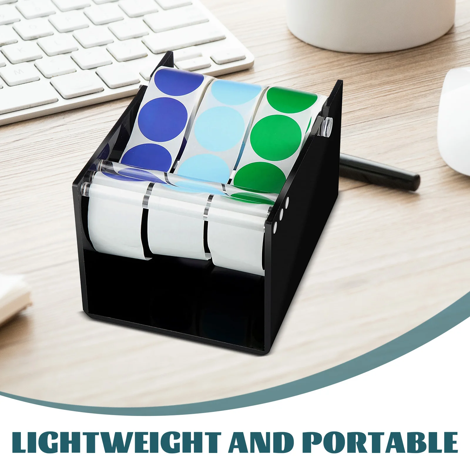 حامل موزع الملصقات منظم سطح المكتب من الأكريليك قابل للتعديل لفات الشريط اللاصق لفة ملصقات التعبئة والتغليف بالتجزئة في المستودعات