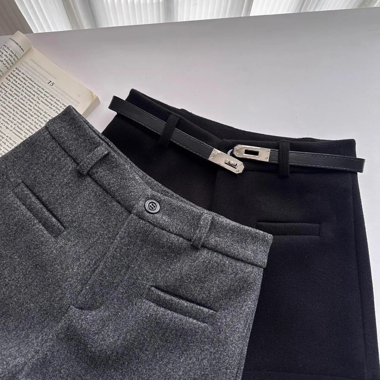 

High Waist A-Line Woolen orts for Women Trendy Spicy Girl Autumn Winter Outerwear Slimming Versatile Boot Friendly Cas...