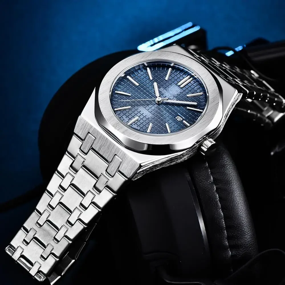 Relogio Masculino Benyar Men Watch Auto Date Waterproof Blue Face Stainless Steel Quartz Watches Mens Luxury Business Male Clock