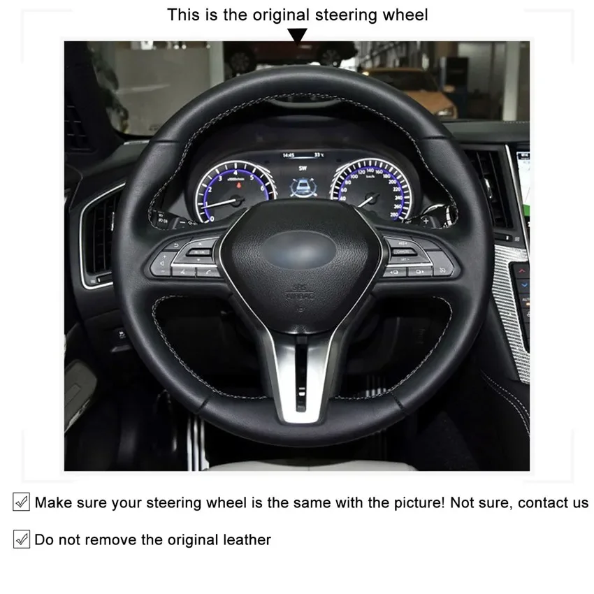 Hand-Sewn Alcantara Non-slip Suede Leather Car Steering Wheel Cover Wrap for Infiniti Q50 2018-2019 Q60 2016-2018 QX50 2018-2019