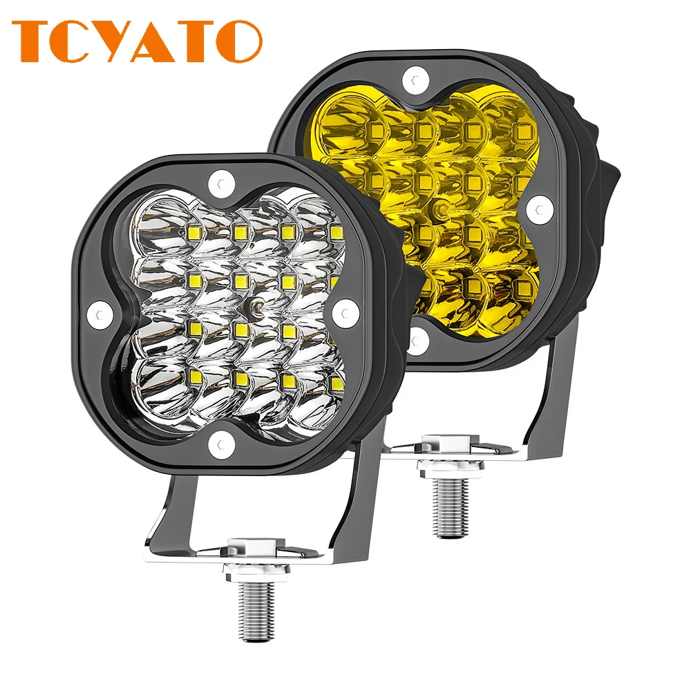 

TCYATO Car LED work light, 3-inch small square light, 16LED48W spotlight, yellow A-pillar driving light