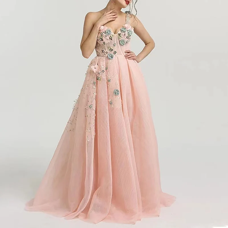 

3D Flowers Beads Prom Dresses for Women Long Sweetheart Floor-Length Special Event Wedding Gala Guest Evening Party Gown 2023