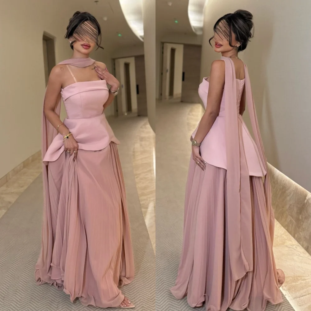 

Customized Sexy High Quality Chiffon Jersey Pleat Draped Tiered A-line Strapless Long Dresses Bespoke Occasion Dresses Fashion