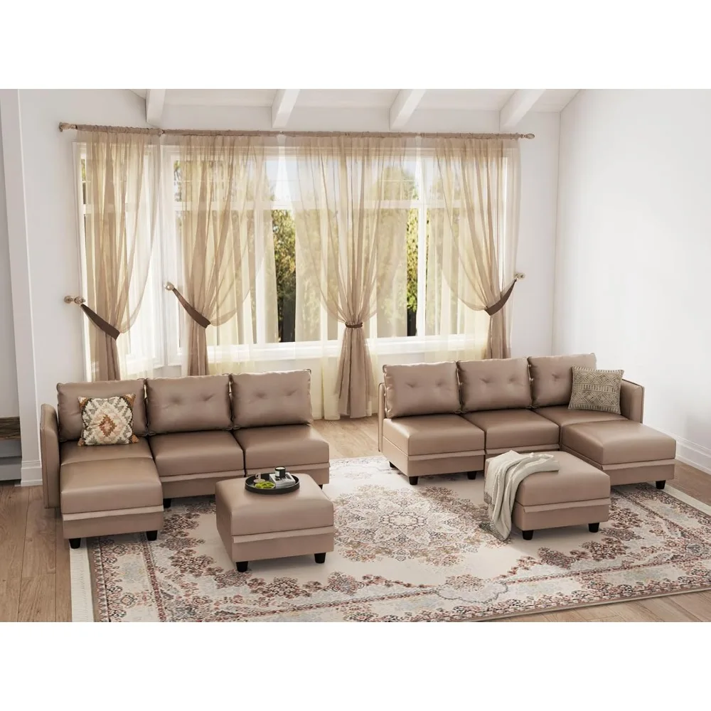 

Faux Leather Fabric Modular Sectional Sofa with Storage, with Ottoman,Convertible 10 Seater U Shape Sectional Couch