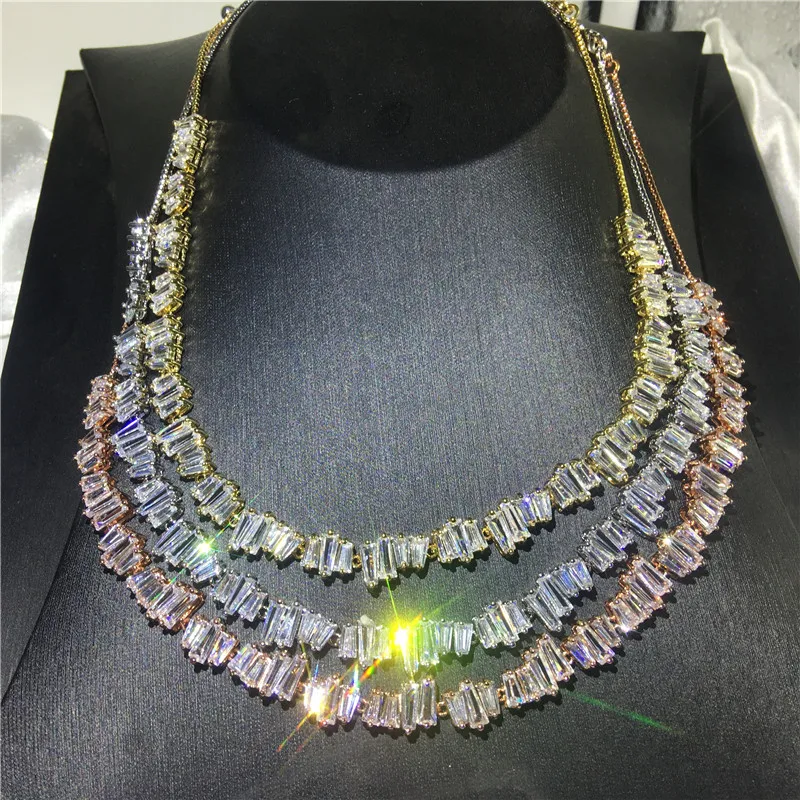 

Роскошное колье-багет из золота 14 карат с цирконами AAAAA, эффектное украшение для вечеринок и свадеб, подвеска с цепочкой для женщин