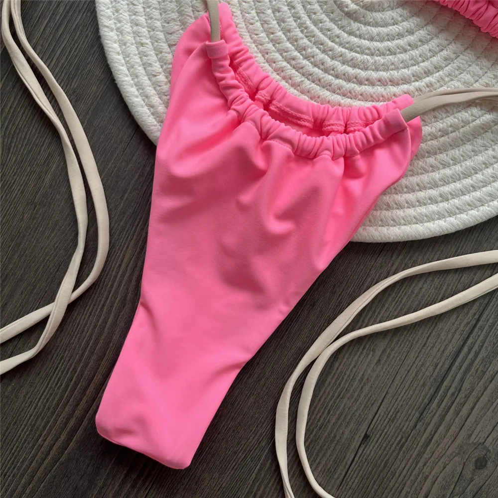 Pink String Halter Micro Bikini Thong Heart Ring Swimwear Sexy Swimsuit Women 2025 Bathing Suit Brazilian Triangle Bikinis Sets