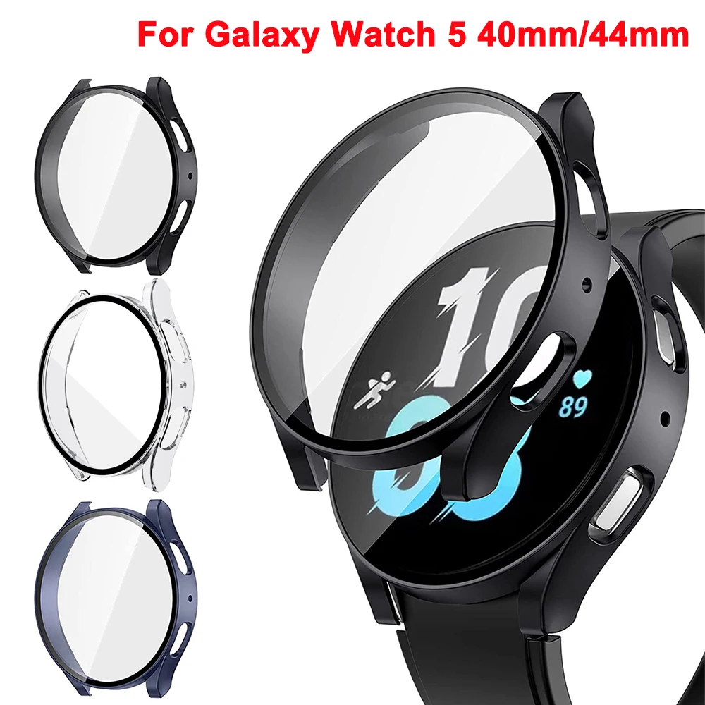 Hard PC +Matte Case With Tempered Glass Screen Protector Compatible for Samsung Galaxy Watch 5 40mm 44mm