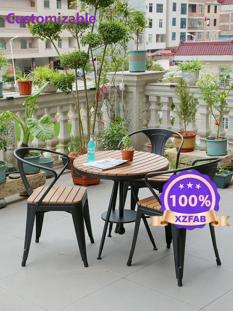 Factory Direct 2026 Anti-corrosive wood balcony tables and chairs outdoor leisure villa coffee milk tea shop courtyard waterproo