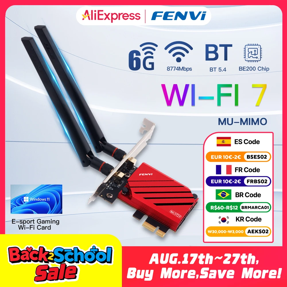 

fenvi WiFi 7 FV-BE8800 для беспроводного адаптера Intel BE200 Pcie Bluetooth 5,4 трехдиапазонная сетевая карта Wi-Fi 7 2,4G/5G/6 ГГц 802.11be ПК