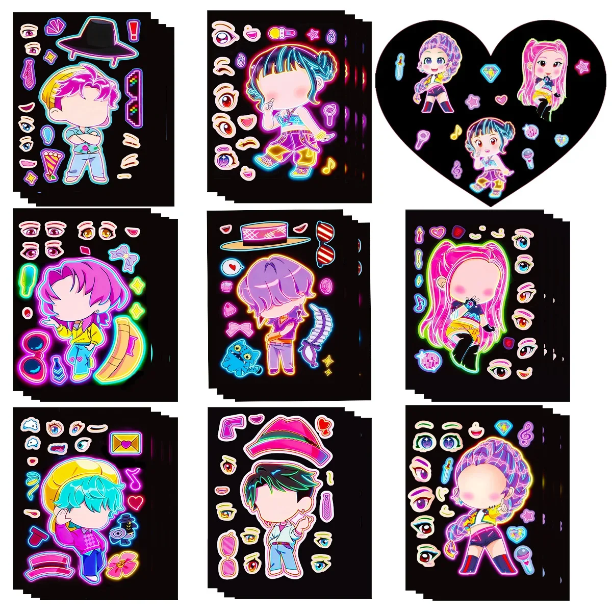 8Pcs Neon Style Girls Assorted Sticker Creative DIY Decals Versatile Ornaments for Scrapbook and Daily Item Decoration