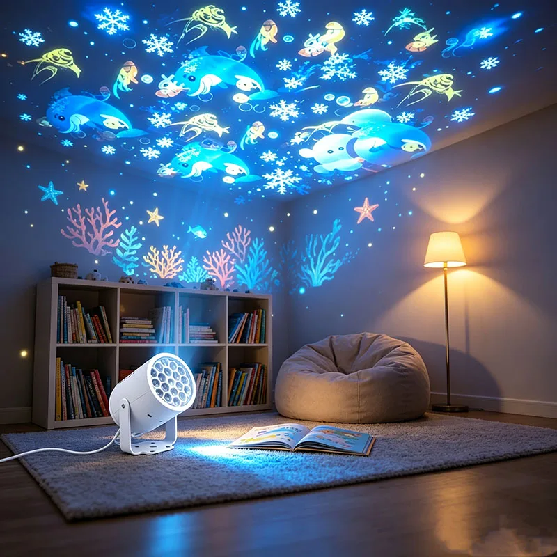 Kids Christmas Toy Gift, USB Dreamy Undersea Ocean World Projector Night Light for Bedroom Atmosphere Decor