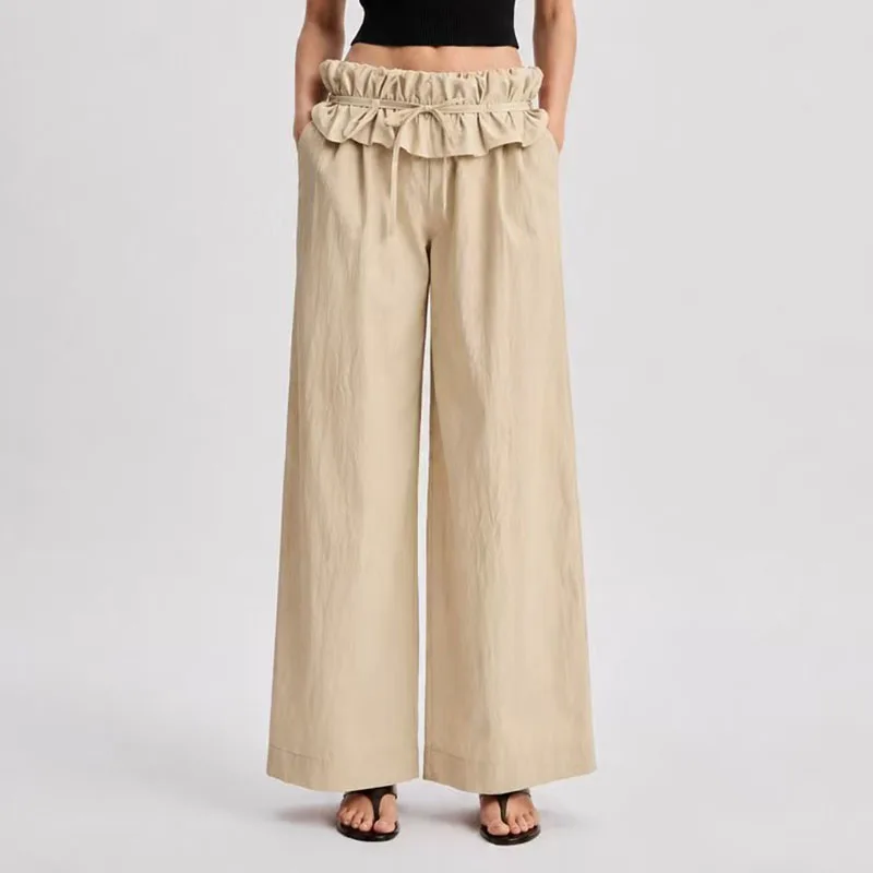 Custom-made dyed women's pants, high-quality, versatile casual pants, wide-leg pants with a turned-up waistband 2026, new style,