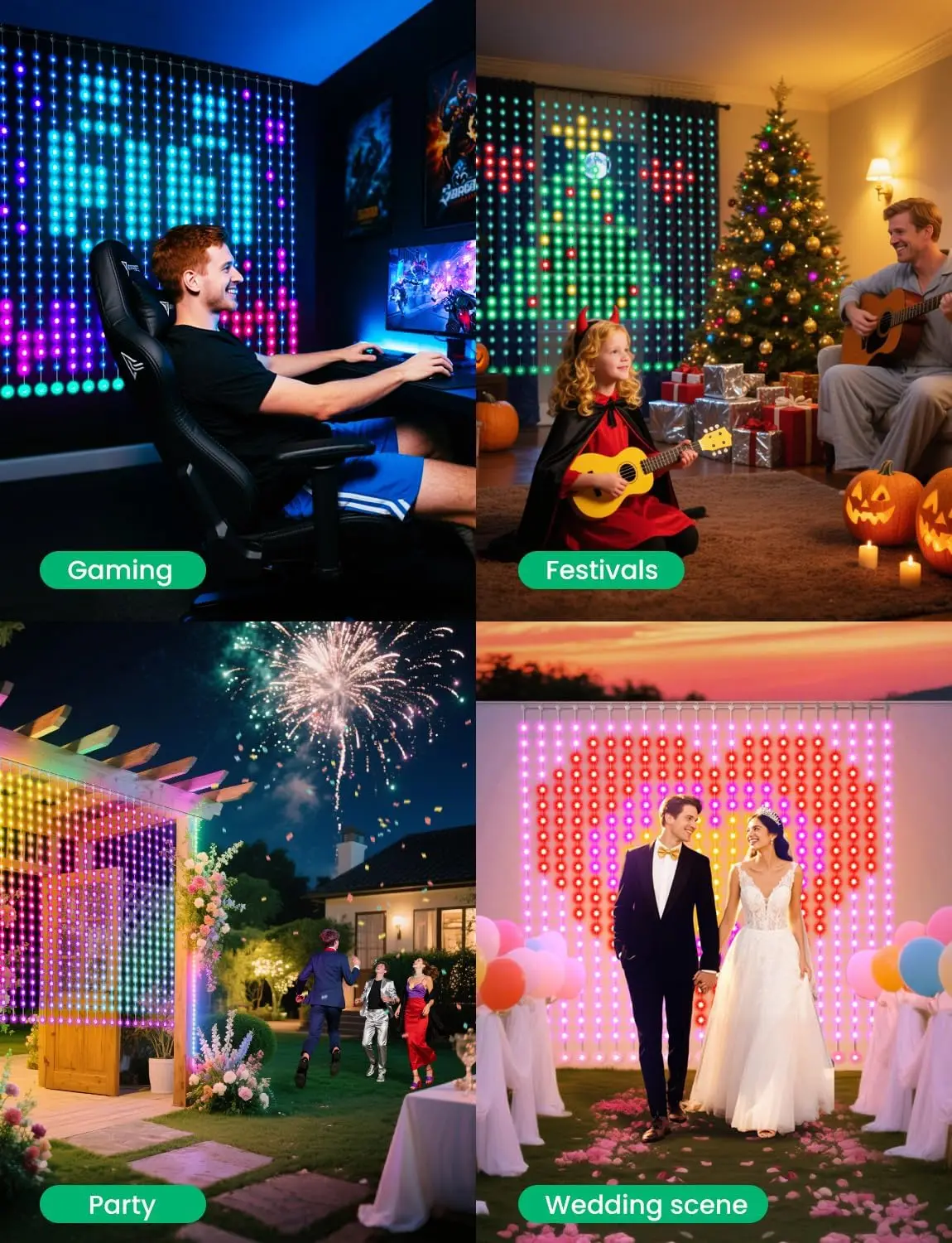 Smart RGBIC Curtain Lights LED Fairy Light Dynamic DIY String Lights APP Control for Indoor Outdoor Bedroom Window Party Decor