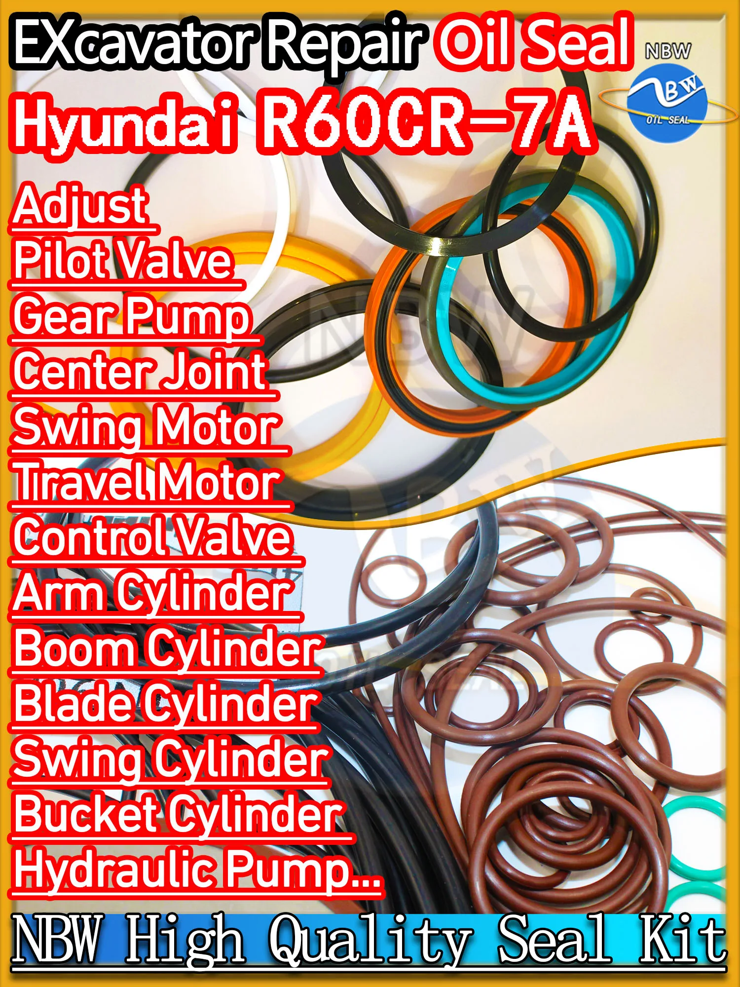 

For Hyundai R60CR-7A Excavator Oil Seal Kit High Quality Repair R60CR 7A Pilot Valve Blade TRAVEL Joystick Engine O-ring BOOM