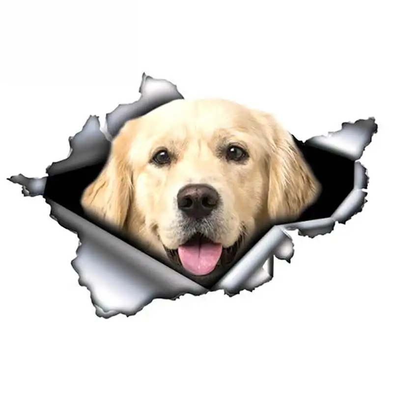 

Bright Golden Retriever Car Sticker Torn Metal Decal Reflective Stickers Waterproof Car Styling Decor 13cm x 8.8cm