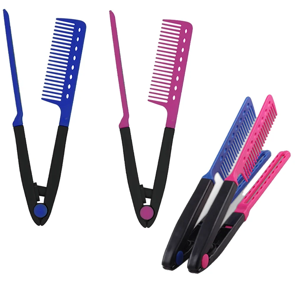 

Straightening Comb for Hair - Flat Iron Comb for Great Tresses with A Firm Grip V-clip Design Curly Hair Comb Hairdress Tools