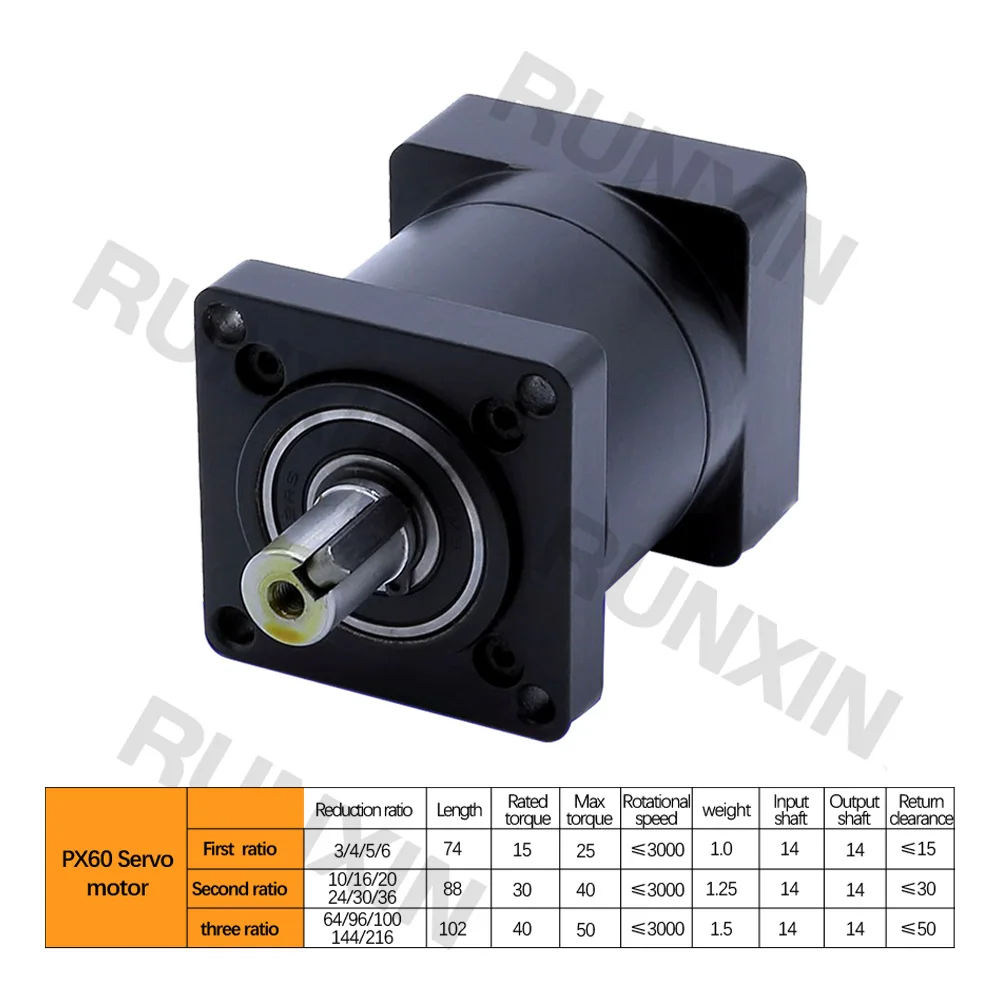 RXTNC PX60 High Precision Gear Reducer Fit Ratio 4/5/6/10//16/20/24/100/216 Max 50N.m Input Shaft 14mm For 400w 60 Servo Motor