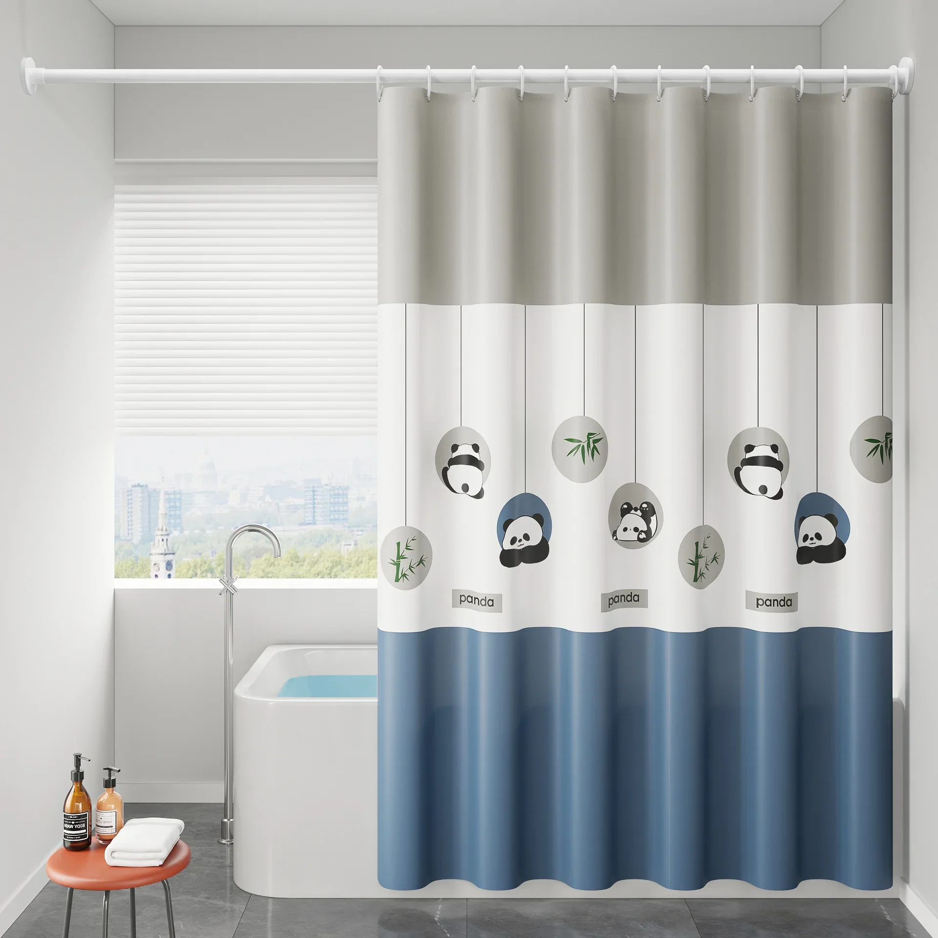 Shower Curtain Panda Printed Stripe Waterproof Curtains for Bathroom with Hooks PEVA Fabric for Toilet Decorative Simple 240cm