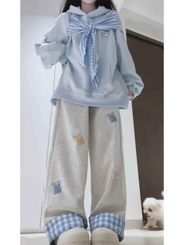 

Spring New American Style Women's Set Hoodie Wide Leg Pants Fashionable Cool Sweet Two Piece Set Long Sleeve Long Pants