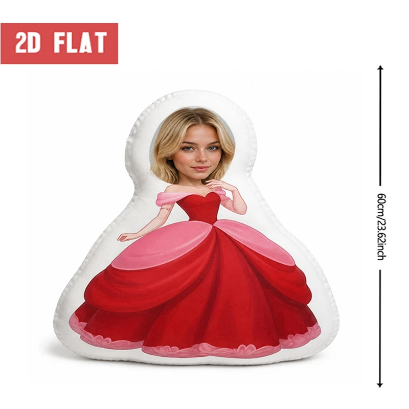 Custom Personalized Photo Face Pillow, Red Ball Gown Princess Style Custom Shaped Decorative Cushion, Unique Home Decor Accent f
