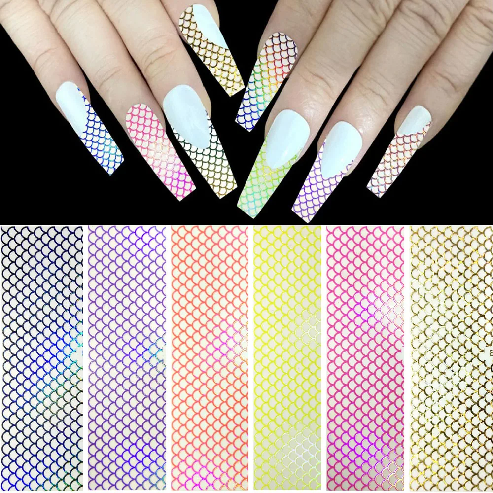 3d neon snake design da pele arte do prego adesivo colorido fluorescente peixe escala decalques a laser decoração manicure auto-adesivo slider