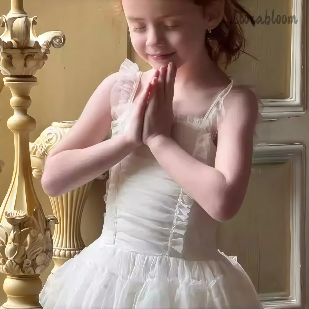 White Spaghetti Strap Tulle Flower Girl Dress Layered Princess Style Flower Girl Gown Full Skirt Party Dress Wedding Attire